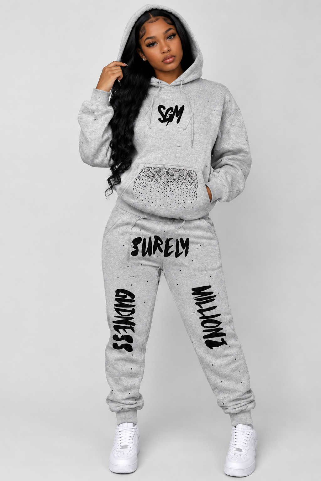 RIPPED RHINESTONE SWEATSUIT