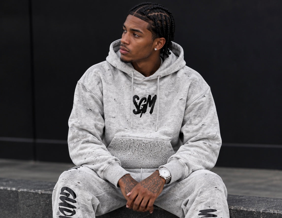 RIPPED RHINESTONE HOODIE