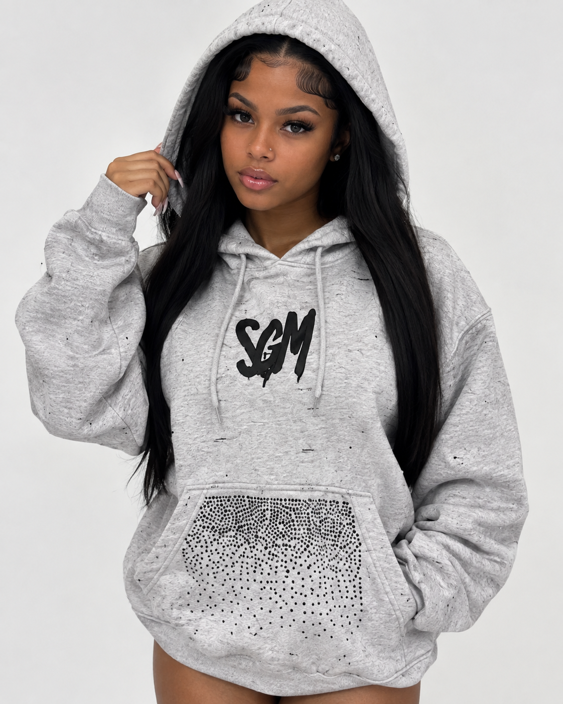 RIPPED RHINESTONE HOODIE