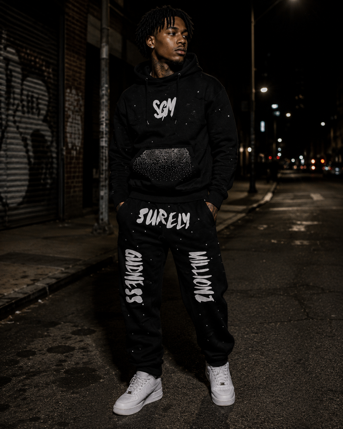 RIPPED RHINESTONE SWEATSUIT