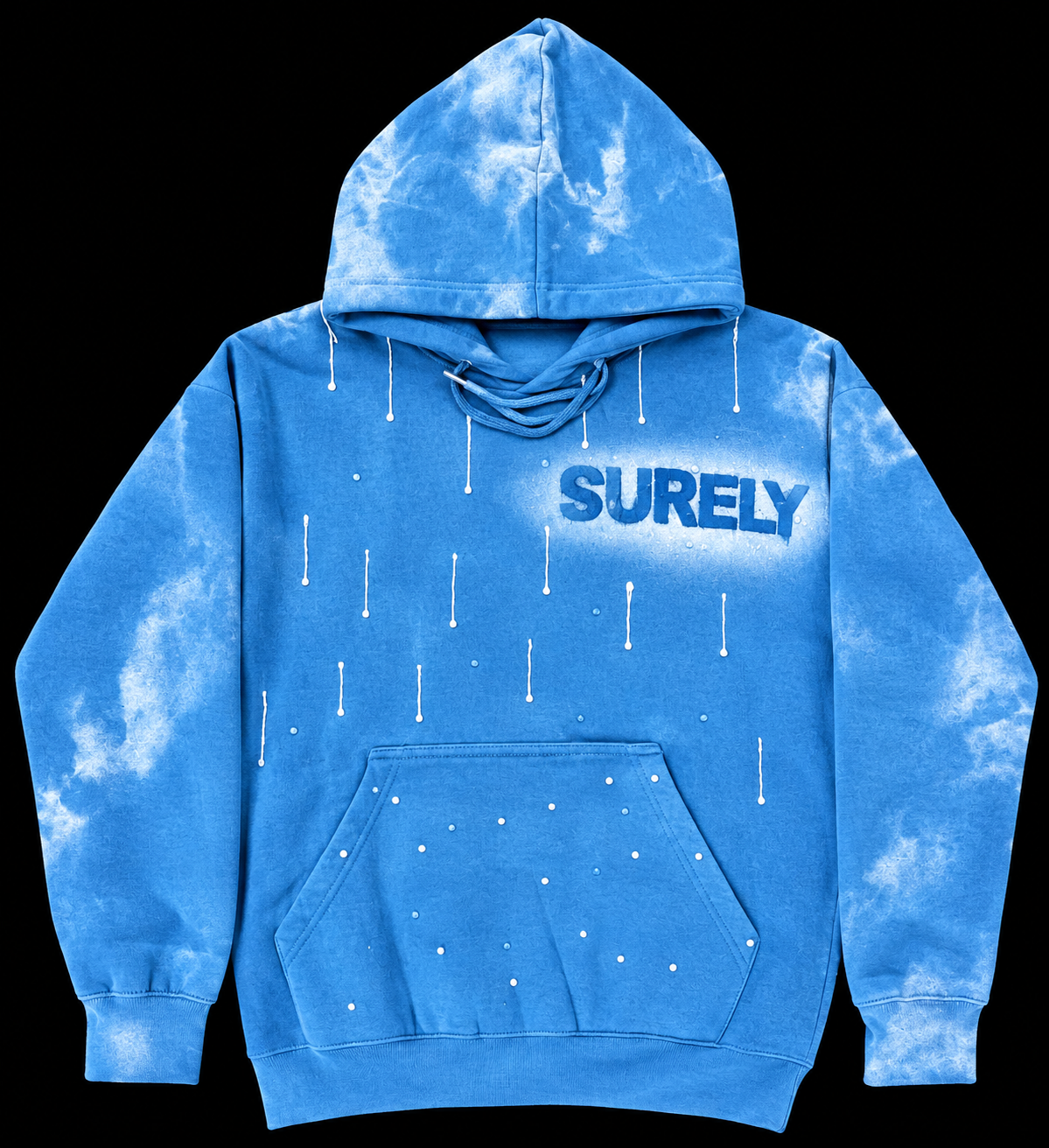 SURELY SKY BLUE HOODIE WITH RAINDROP AND DRIPPING PAINT WITH CLOUD