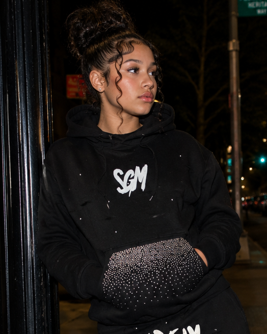 RIPPED RHINESTONE HOODIE
