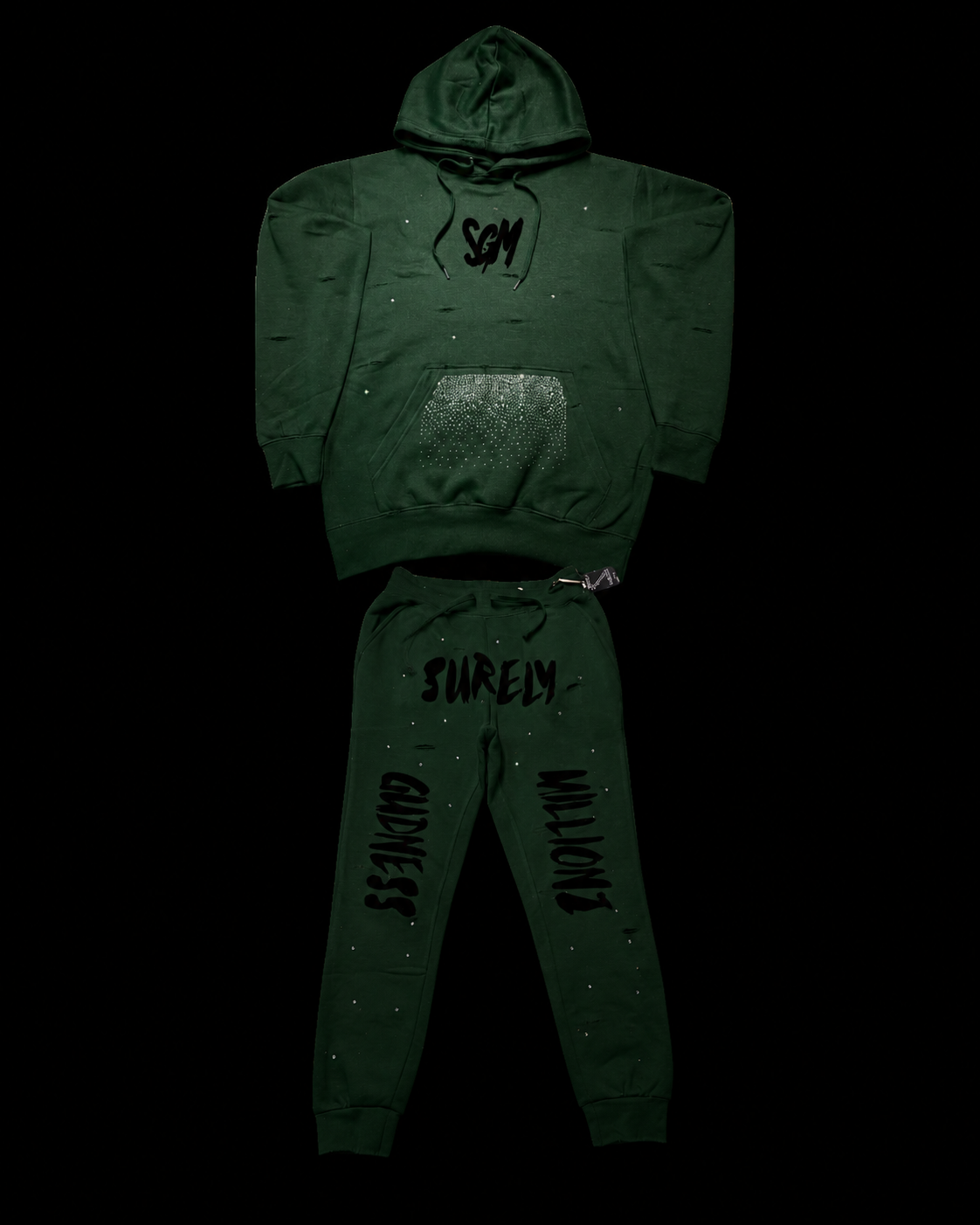 RIPPED RHINESTONE SWEATSUIT