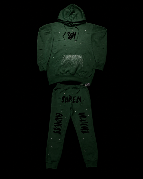 RIPPED RHINESTONE SWEATSUIT
