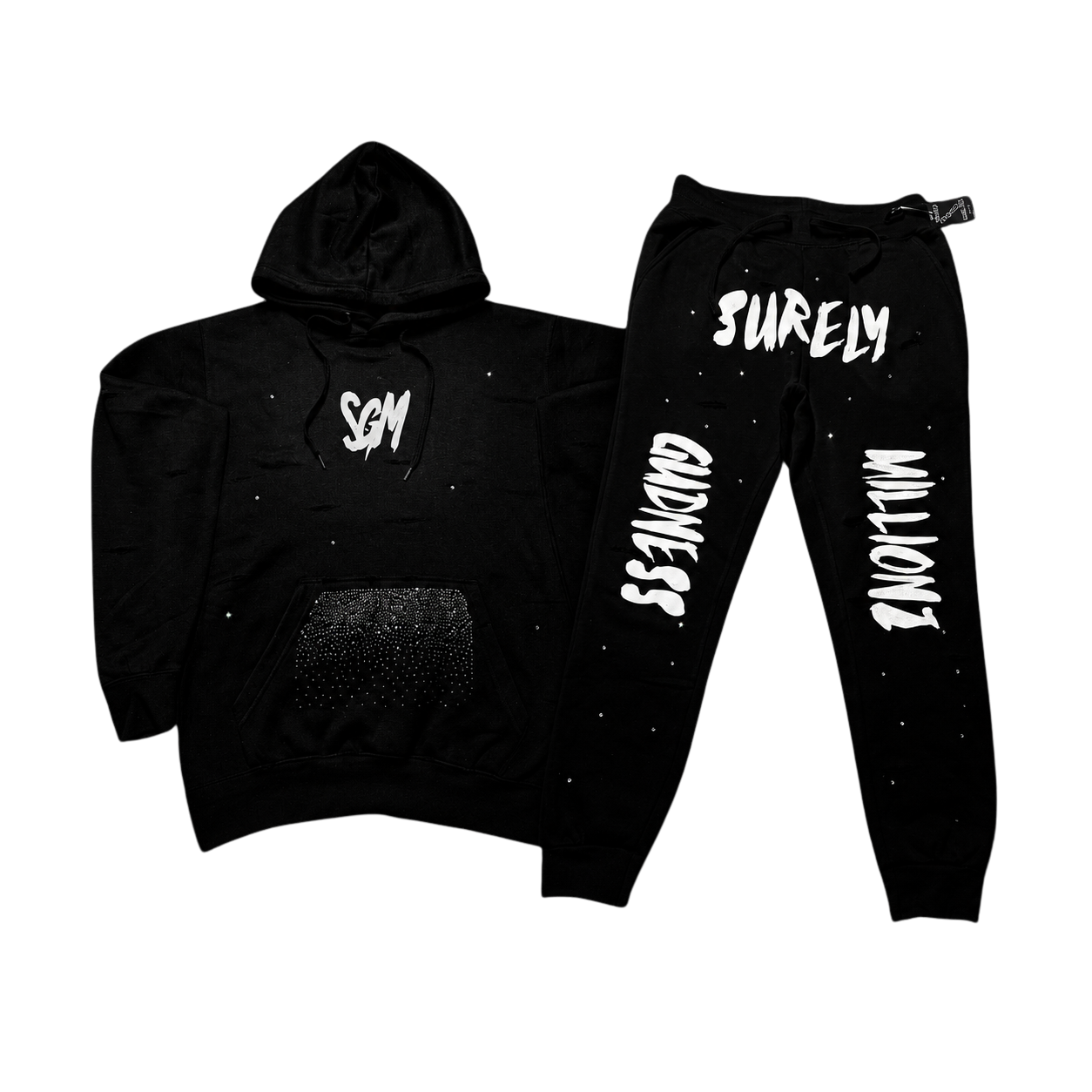 RIPPED RHINESTONE SWEATSUIT