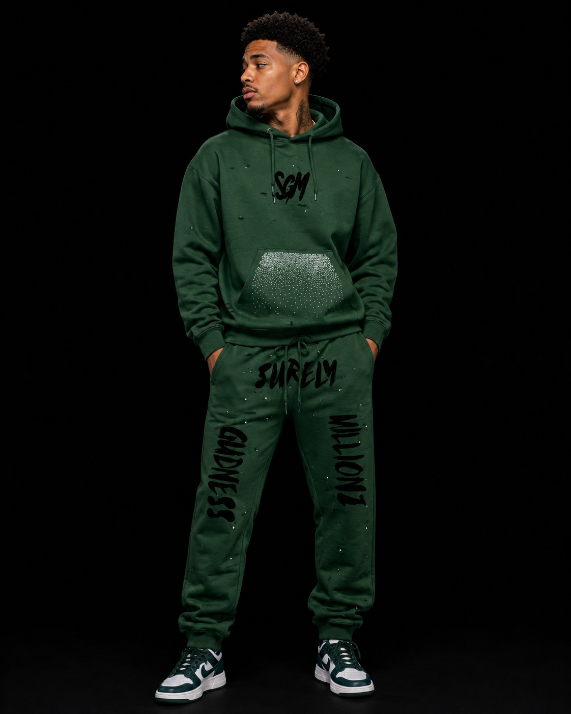 RIPPED RHINESTONE SWEATSUIT