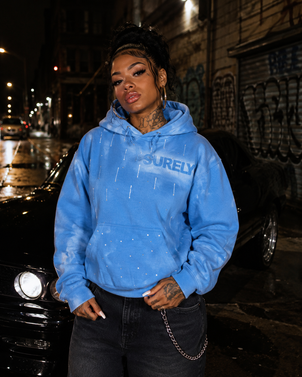 SURELY SWEATSHIRT WITH WATERDROPS & PAINT RUNNING