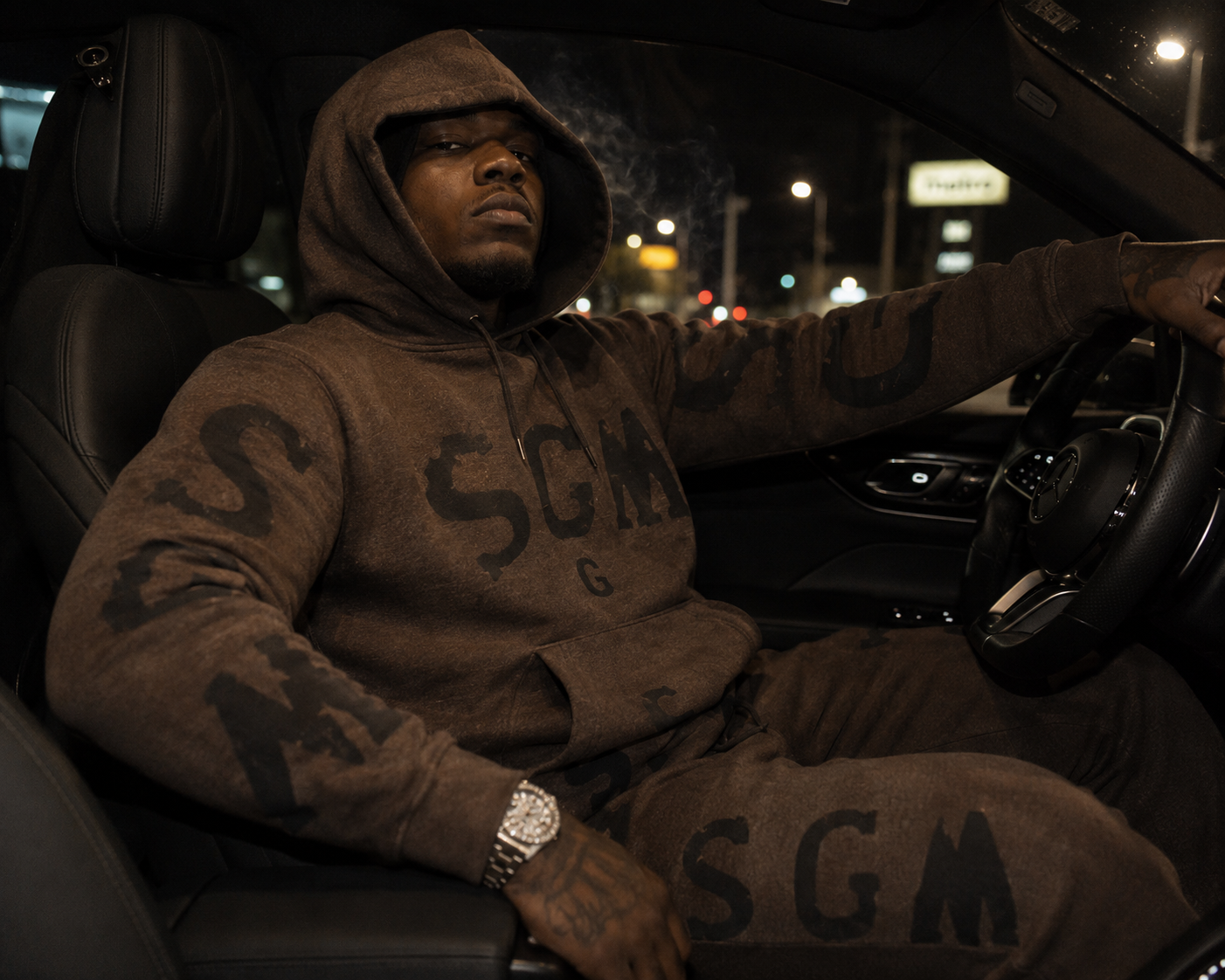 BROWN SGM SWEATSUIT WITH RIPPED