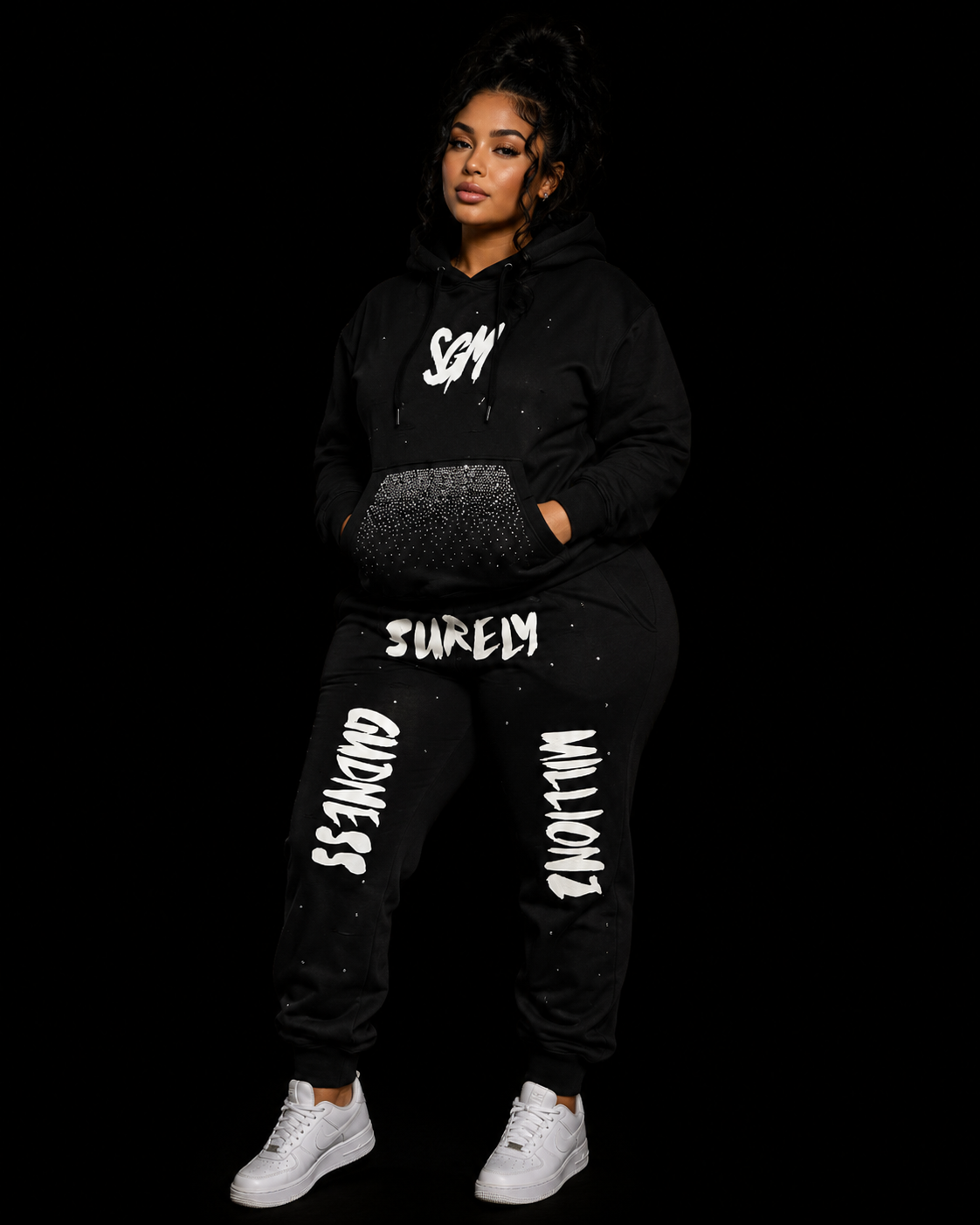 RIPPED RHINESTONE SWEATSUIT
