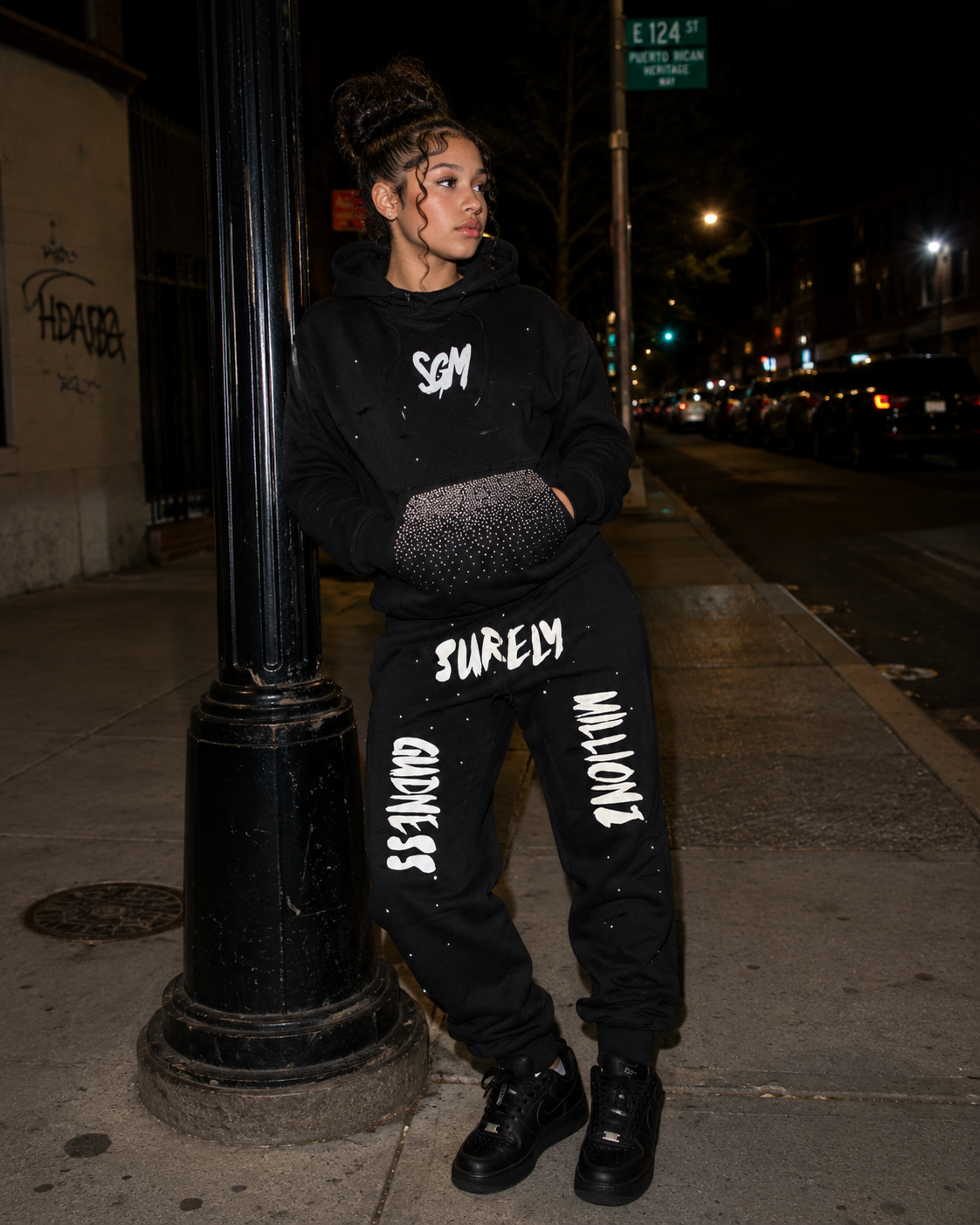 RIPPED RHINESTONE SWEATSUIT