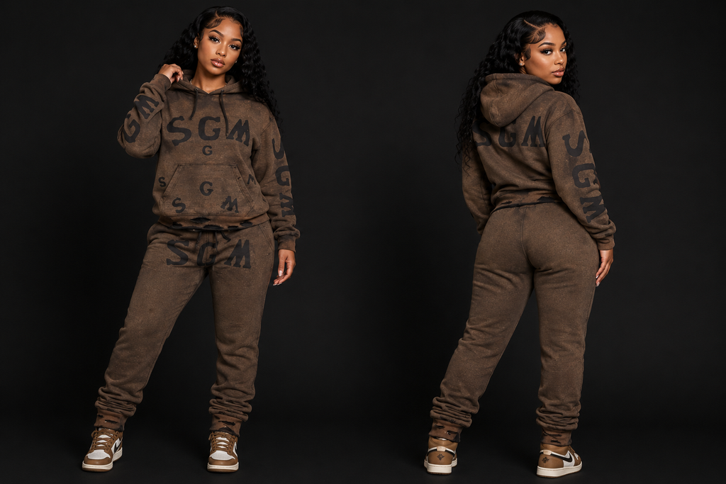 BROWN SGM SWEATSUIT WITH RIPPED