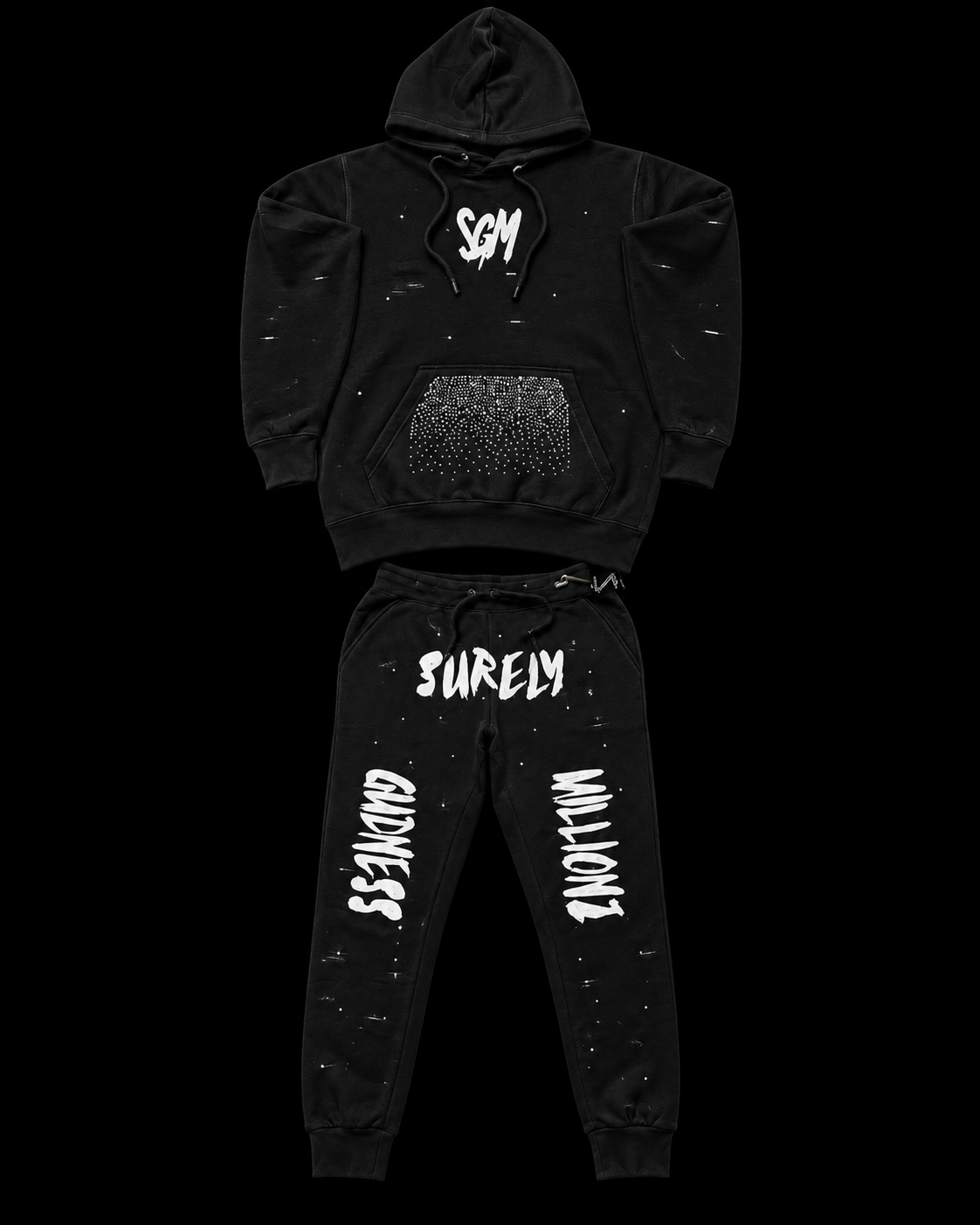 RIPPED RHINESTONE SWEATSUIT
