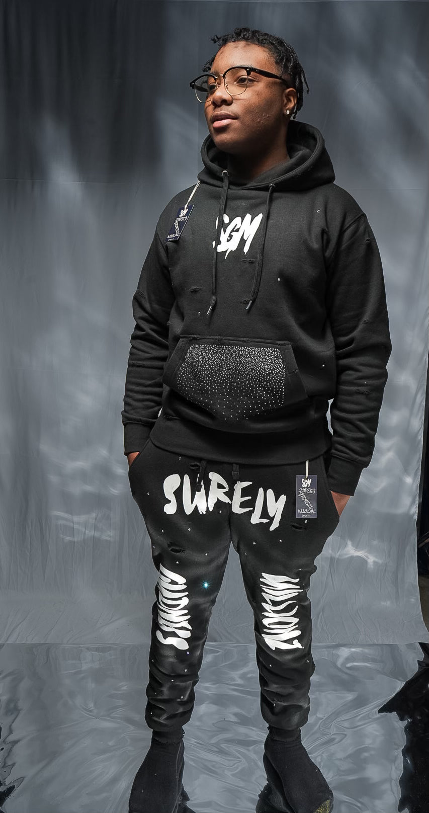 RIPPED RHINESTONE SWEATSUIT