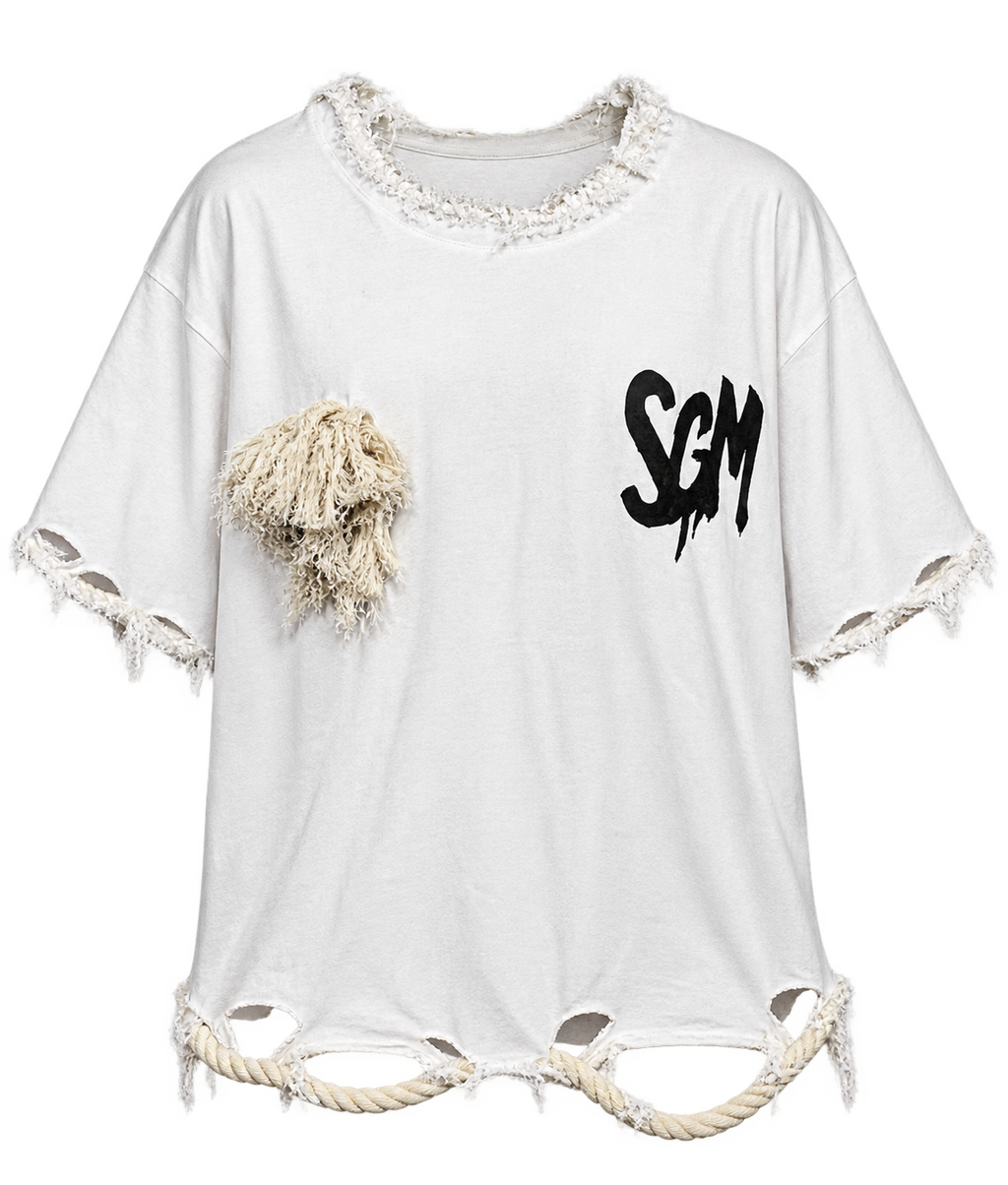 WHITE SGM ROPE CROP T-SHIRT