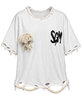 WHITE SGM ROPE CROP T-SHIRT