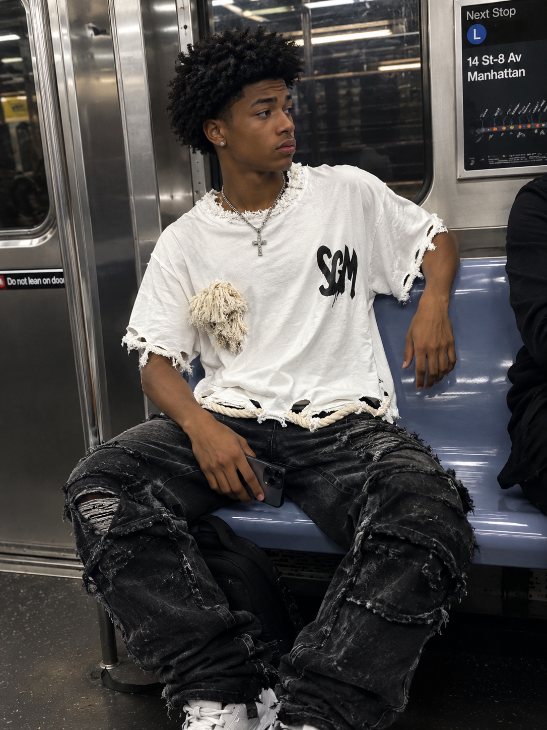 WHITE SGM ROPE CROP T-SHIRT
