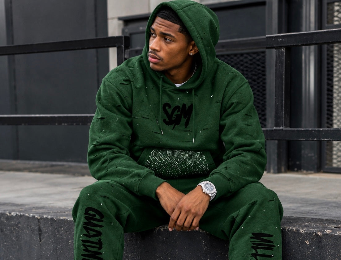 RIPPED RHINESTONE HOODIE