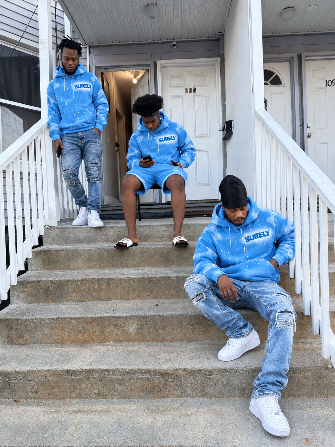 SURELY SKY BLUE HOODIE WITH RAINDROP AND DRIPPING PAINT WITH CLOUD