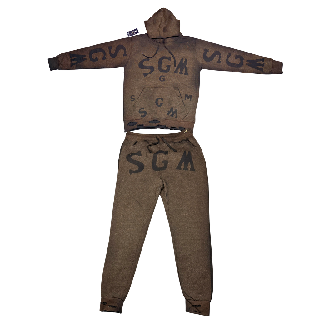 BROWN SGM SWEATSUIT WITH RIPPED