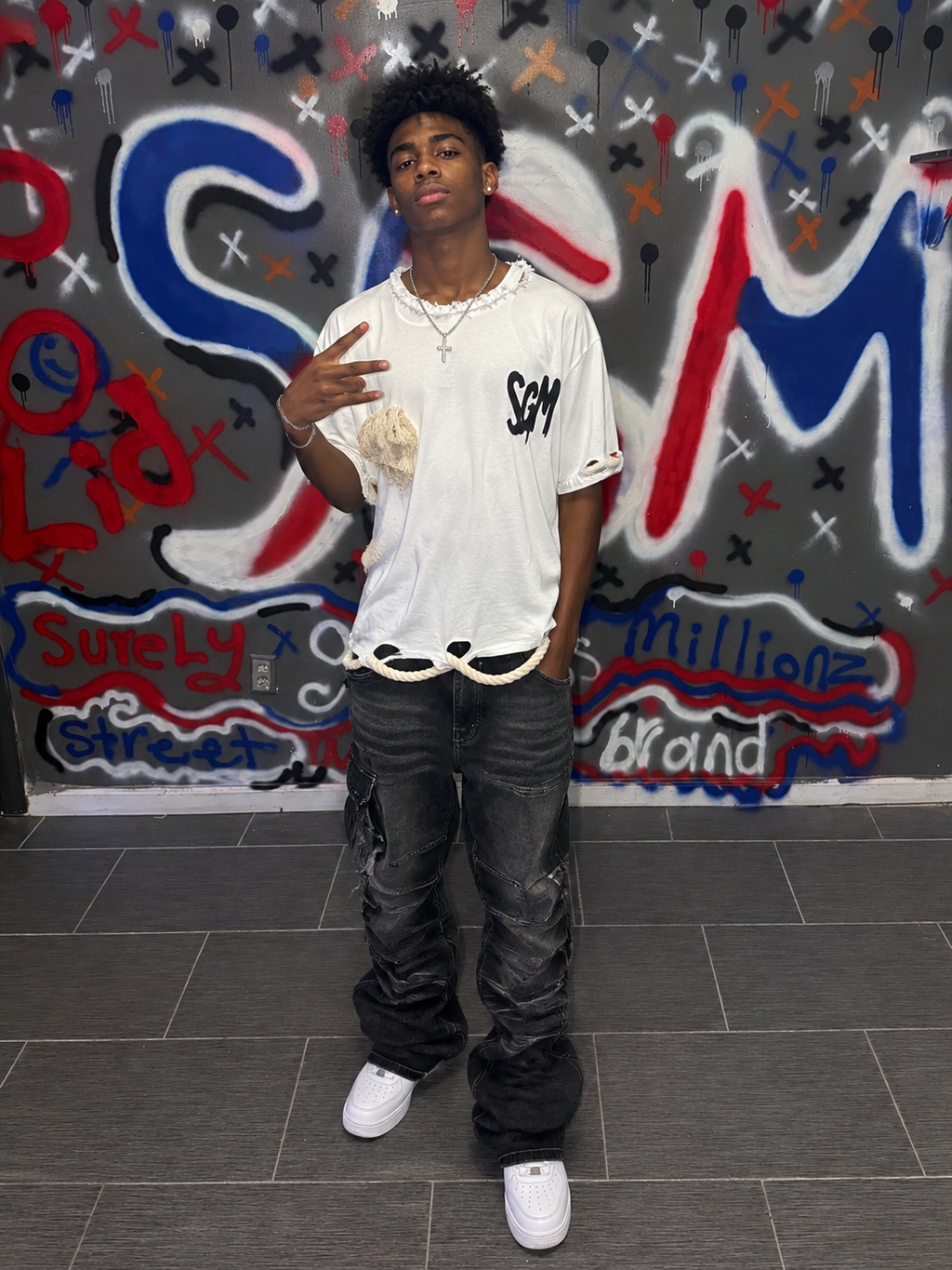 WHITE SGM ROPE CROP T-SHIRT
